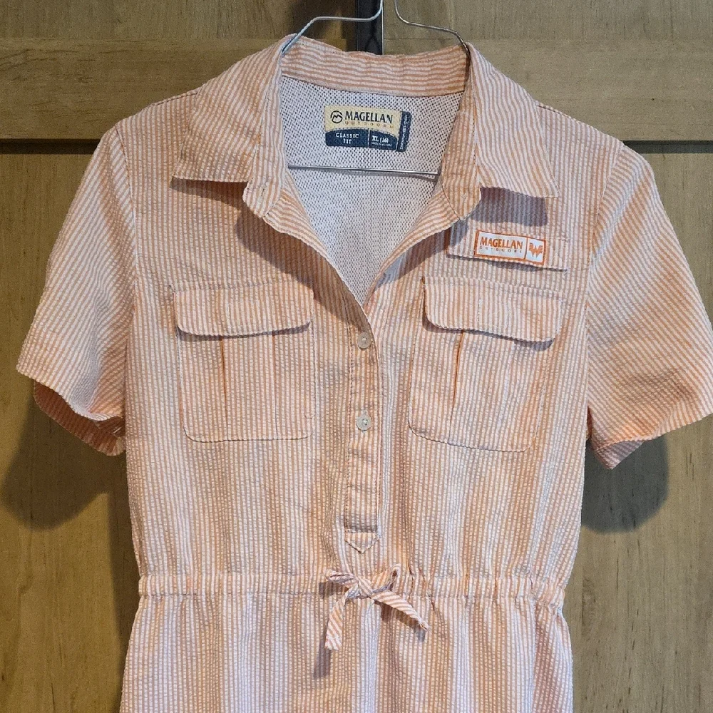(J25) Magellan Outdoors Orange And White Striped Mini Dress Sz Xl(16) - Picture 2 of 7